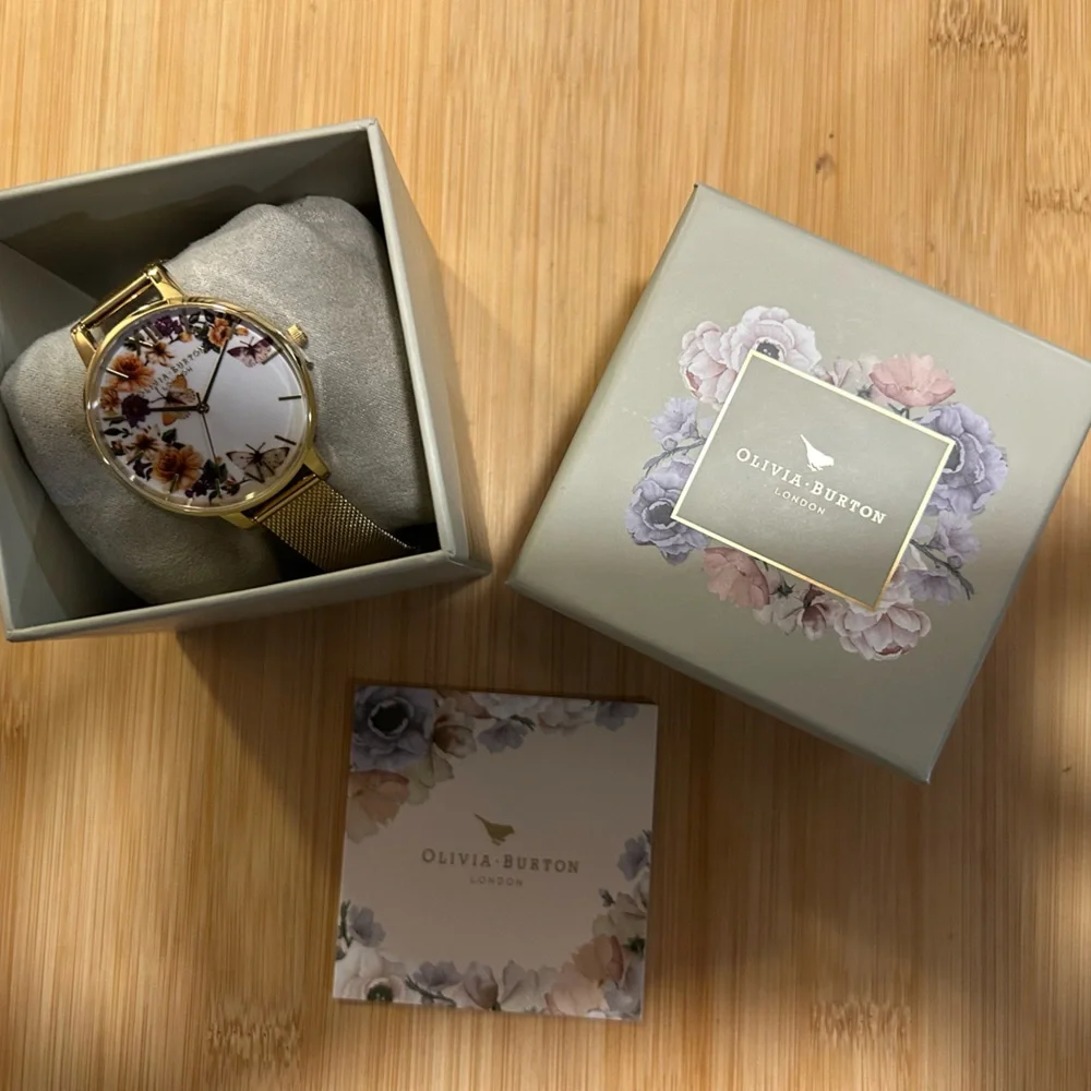 Olivia Burton Enchanted Garden Watch With 38mm White Floral Face & MeshBracelet